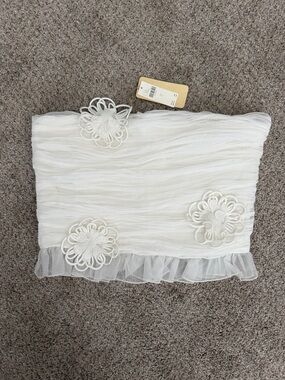 White Floral Applique Tube Top Anthropologie